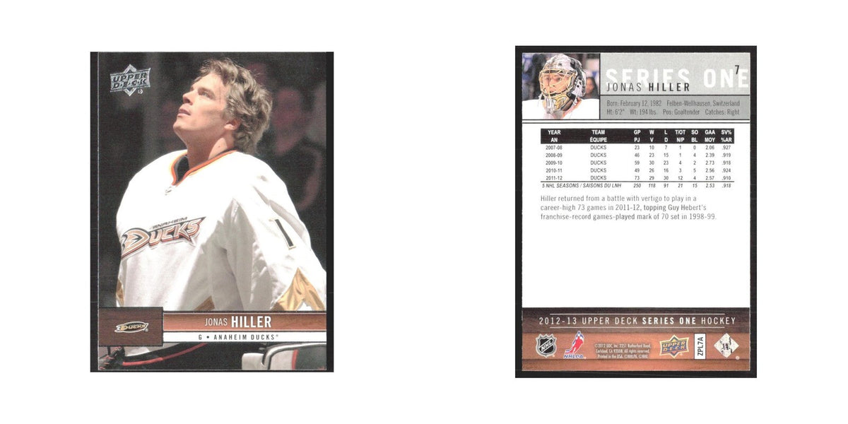 2012 Upper Deck Jonas Hiller Anaheim Ducks #7