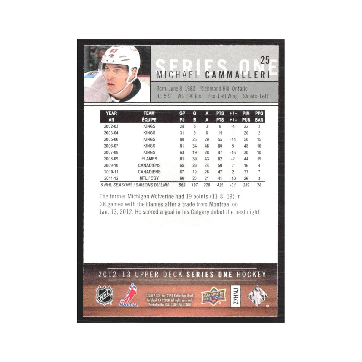 2012 Upper Deck Mike Cammalleri Calgary Flames #25