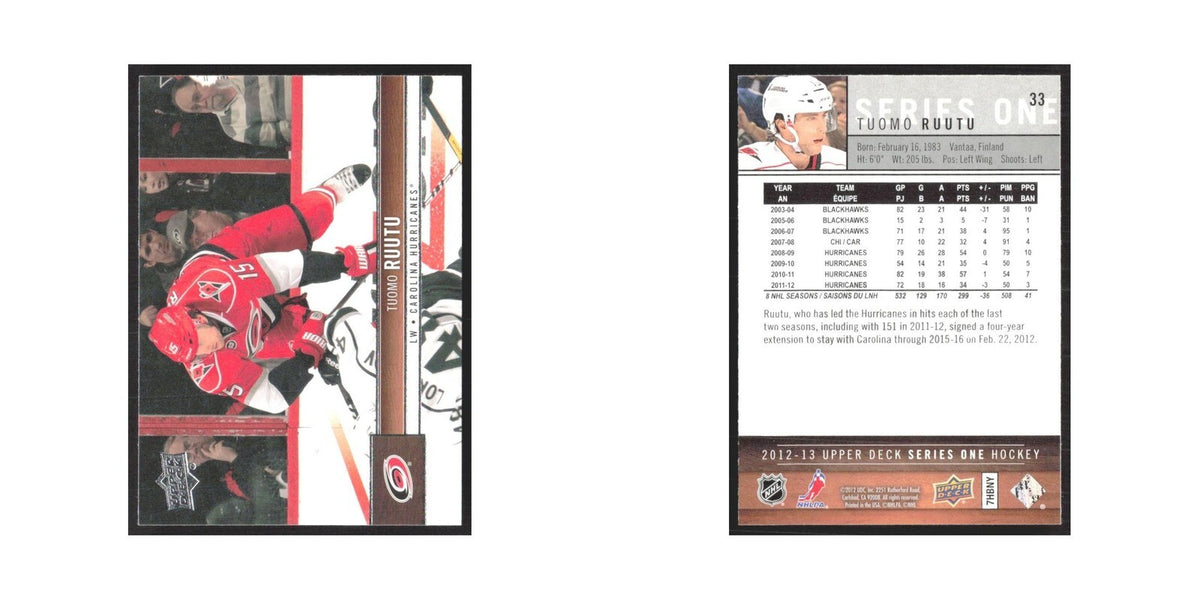 2012 Upper Deck Tuomo Ruutu Carolina Hurricanes #33