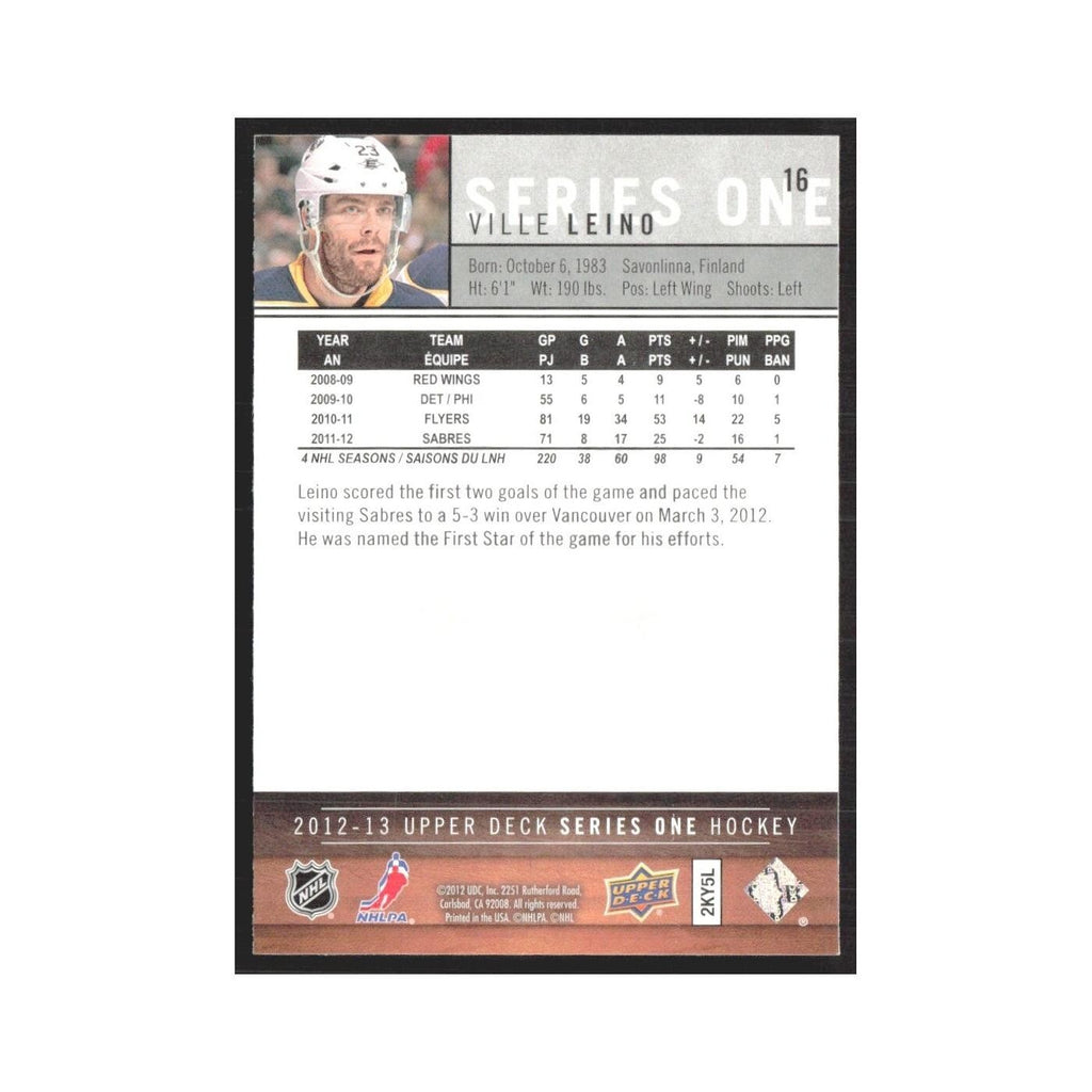 2012 Upper Deck Ville Leino Buffalo Sabres #16