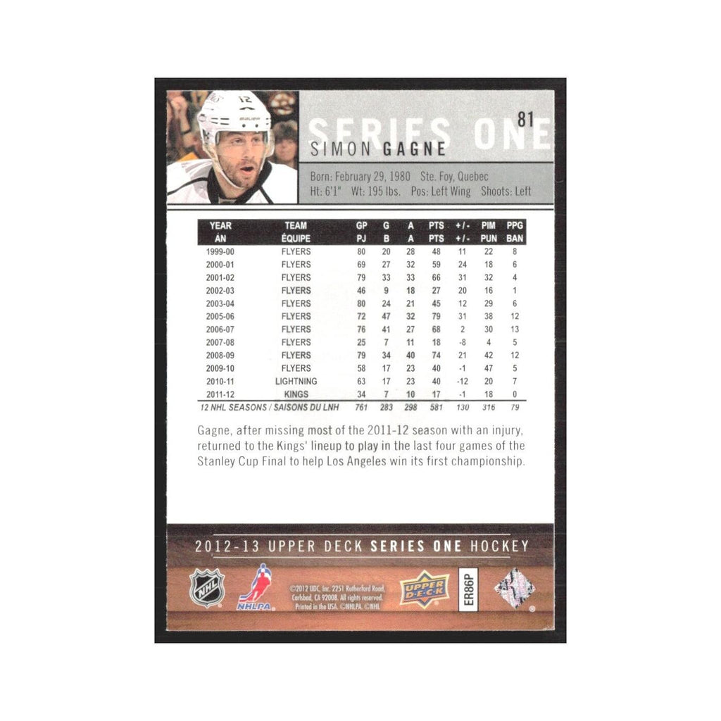 2012 Upper Deck Simon Gagne Los Angeles Kings #81