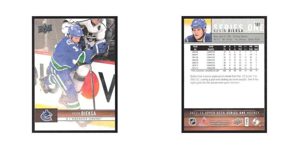 2012 Upper Deck Kevin Bieksa Vancouver Canucks #181