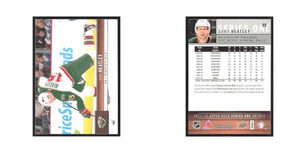 2012 Upper Deck Dany Heatley Minnesota Wild #89