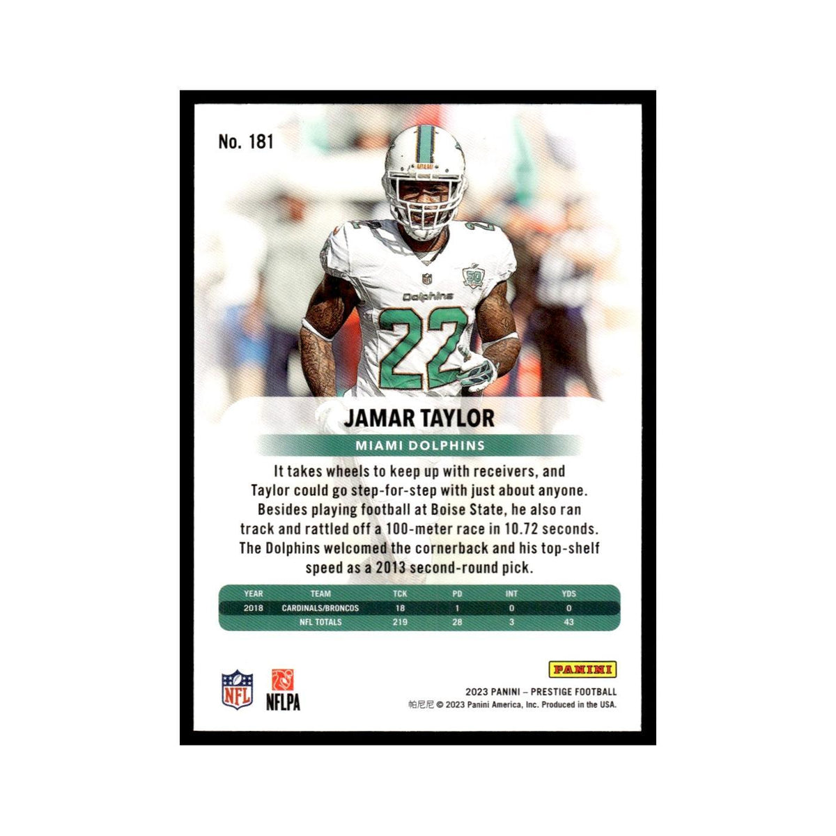 Jamar Taylor 2023 Panini Prestige #181 Miami Dolphins Football Card NM