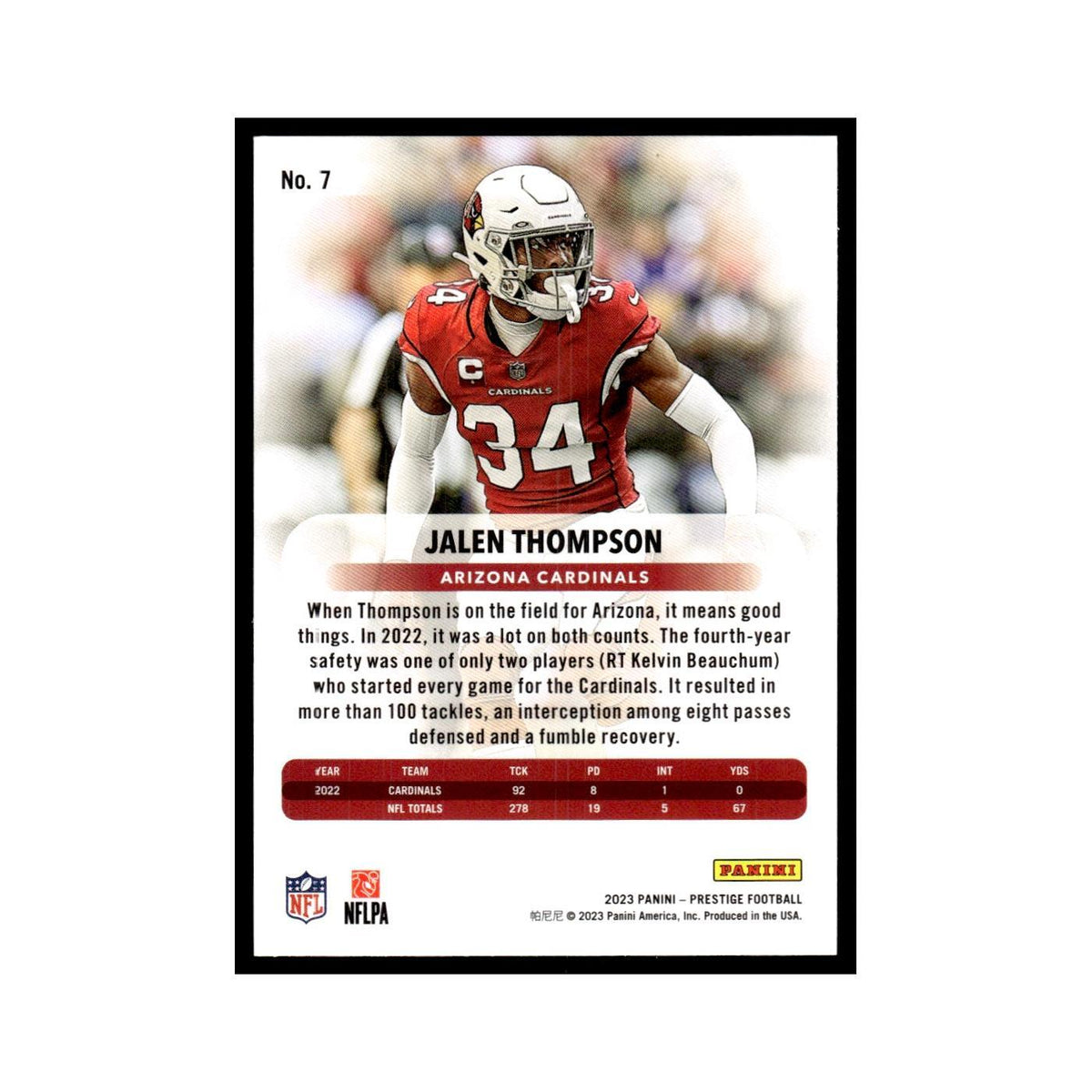 Jalen Thompson 2023 Panini Prestige #7 Arizona Cardinals Football Card NM