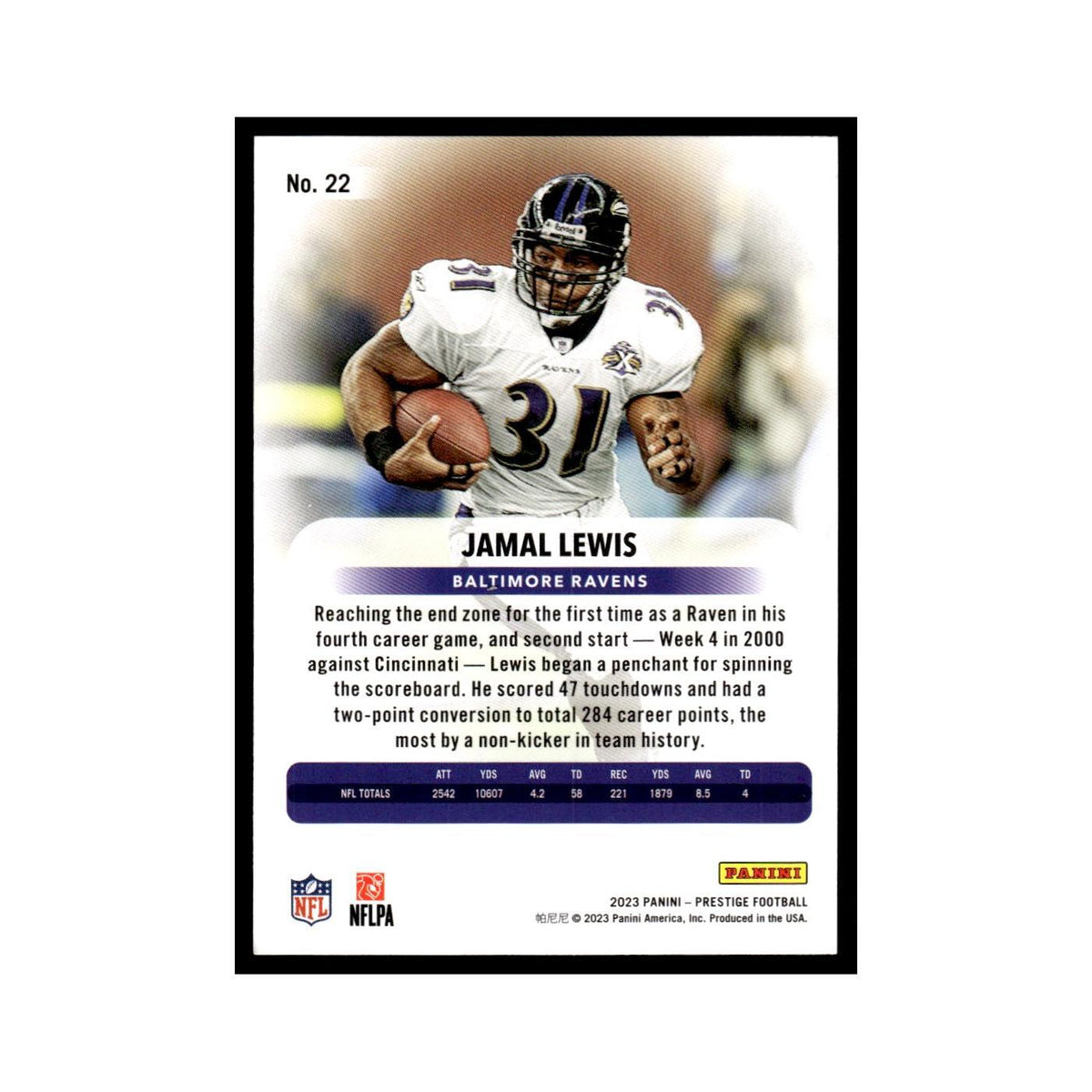 Jamal Lewis 2023 Panini Prestige #22 Baltimore Ravens Football Card NM
