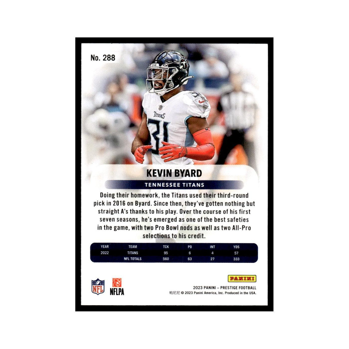 Kevin Byard 2023 Panini Prestige #288 Tennessee Titans Football Card NM