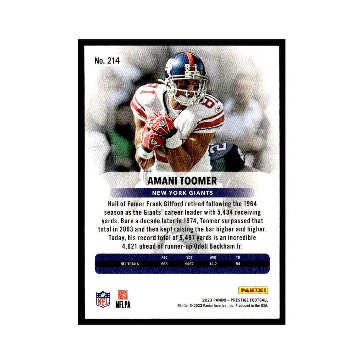 Amani Toomer 2023 Panini Prestige #214 New York Giants Football Card NM