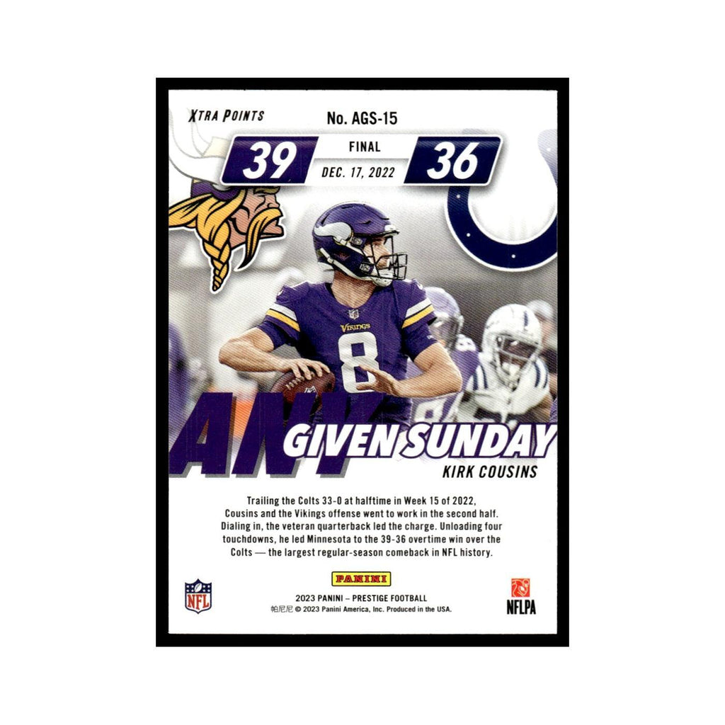 Kirk Cousins 2023 Panini Prestige #AGS-15 Minnesota Vikings Football Card NM