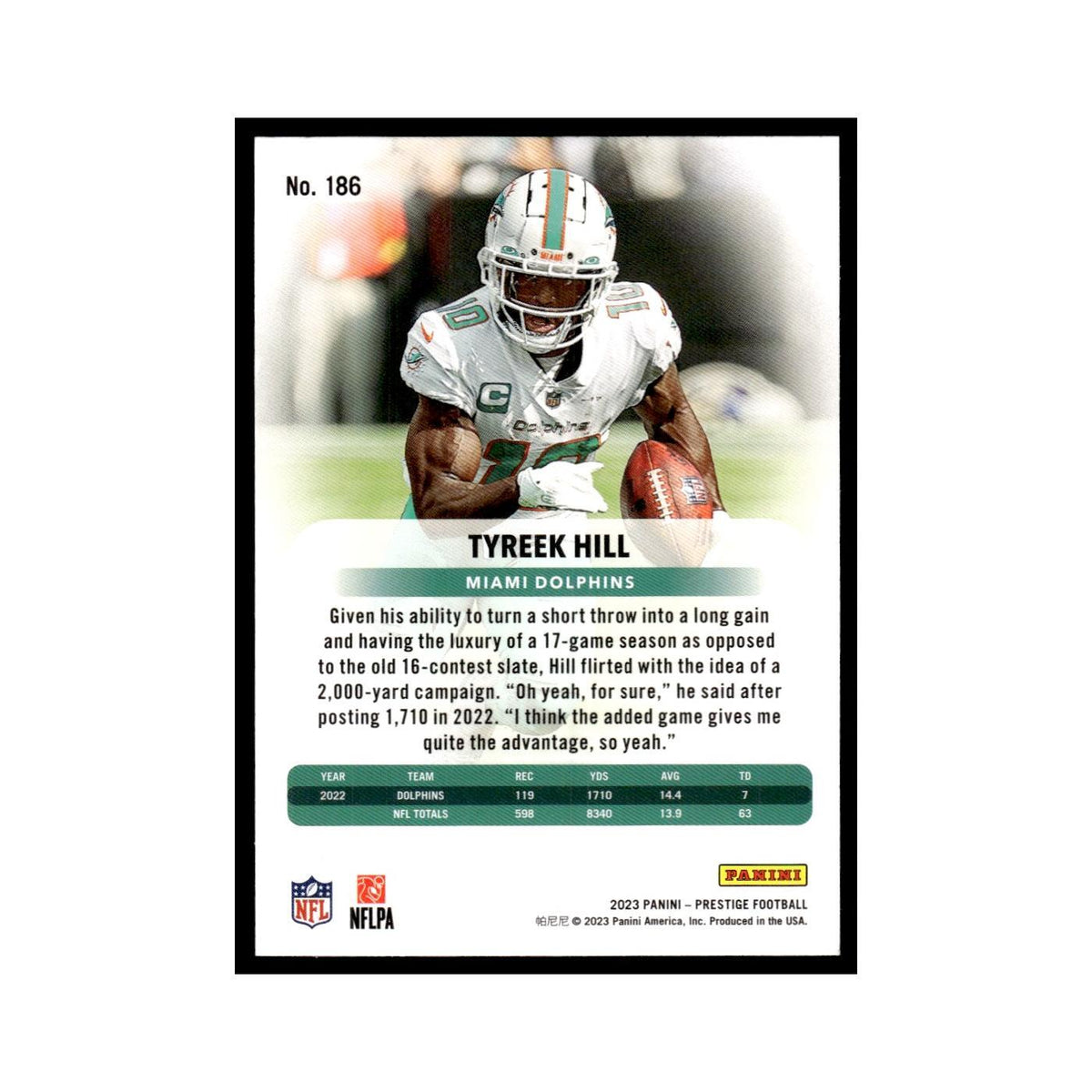 Tyreek Hill 2023 Panini Prestige #186 Miami Dolphins Football Card NM