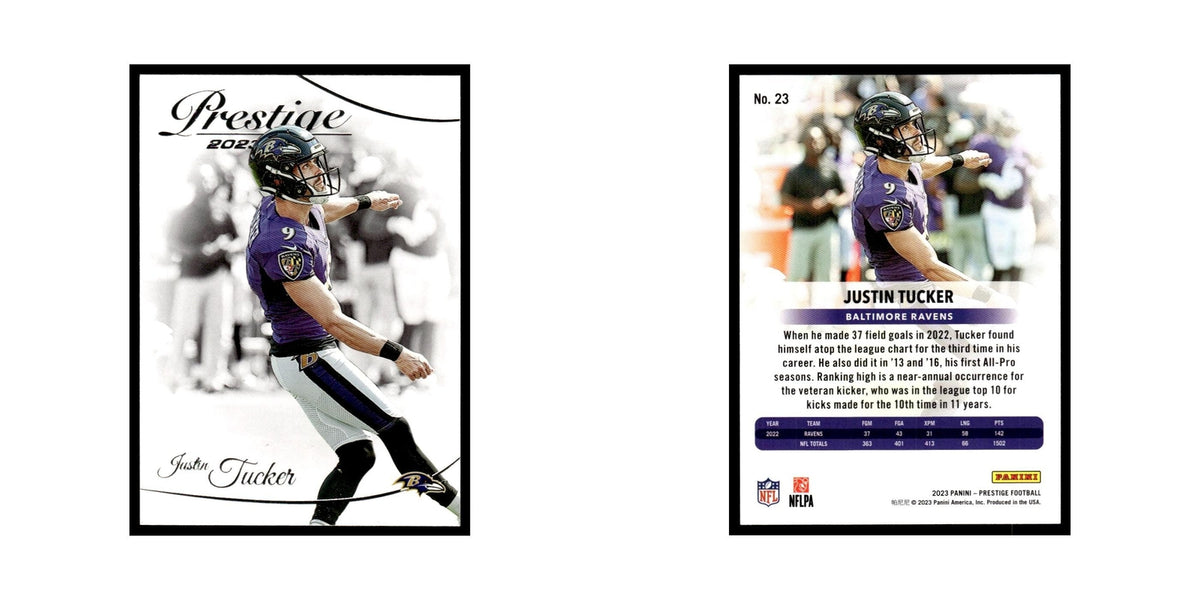 Justin Tucker 2023 Panini Prestige #23 Baltimore Ravens Football Card NM