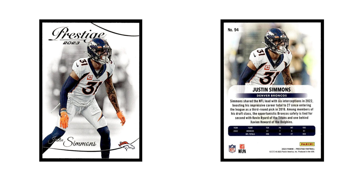 Justin Simmons 2023 Panini Prestige #94 Denver Broncos Football Card NM