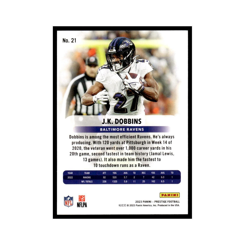 J.K. Dobbins 2023 Panini Prestige #21 Baltimore Ravens Football Card NM