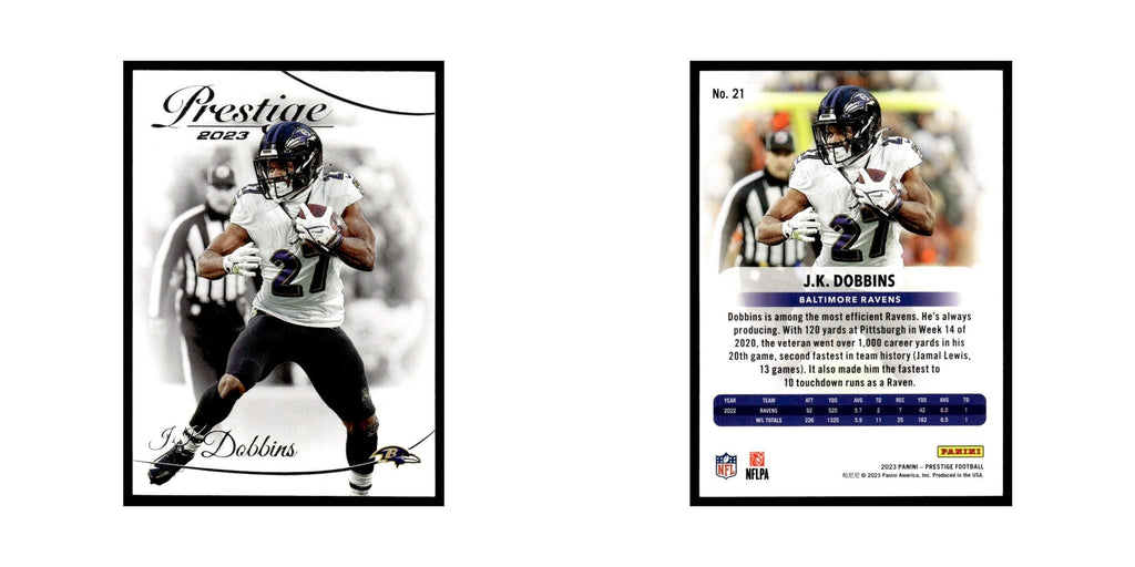 J.K. Dobbins 2023 Panini Prestige #21 Baltimore Ravens Football Card NM