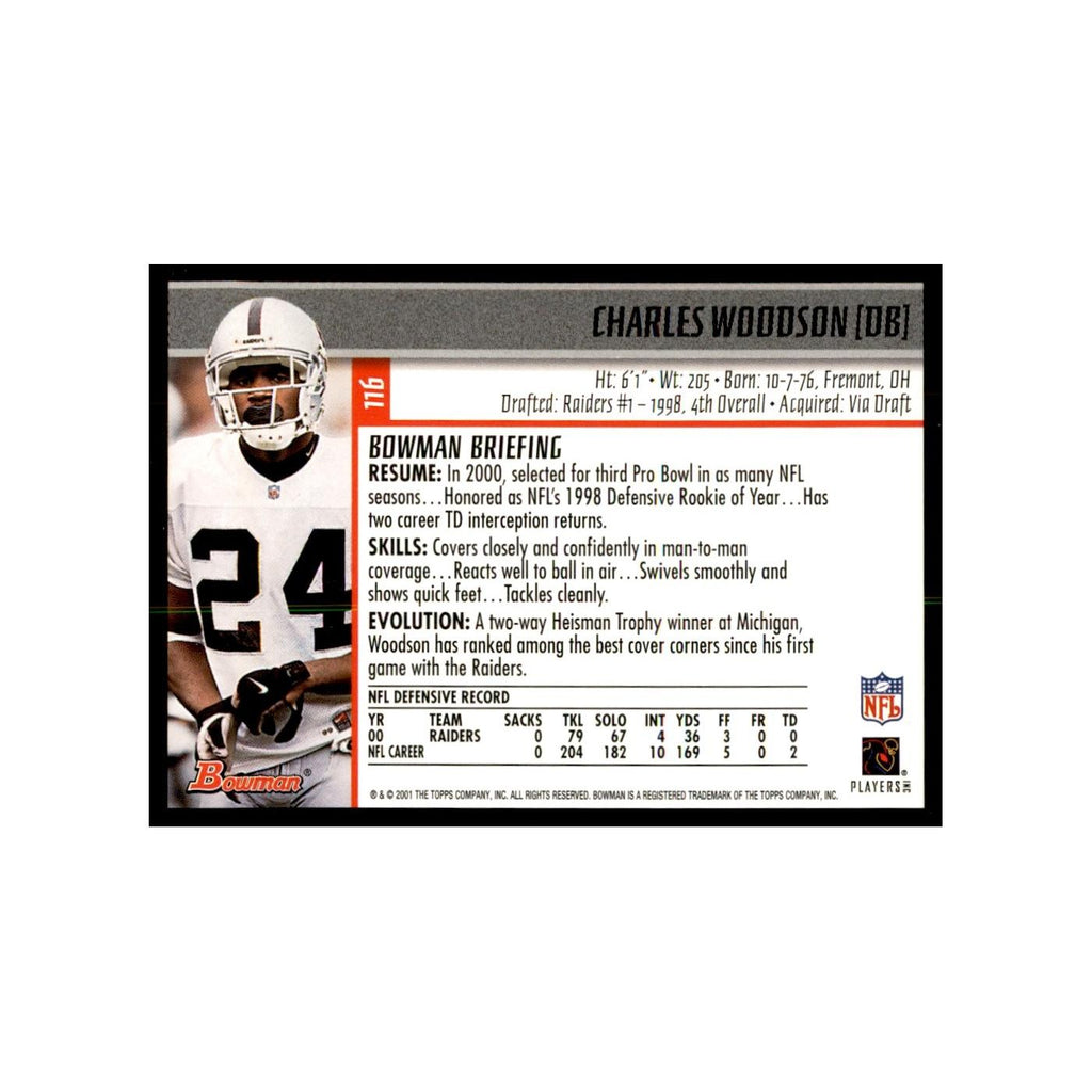 2001 Bowman Charles Woodson Football Cards #116