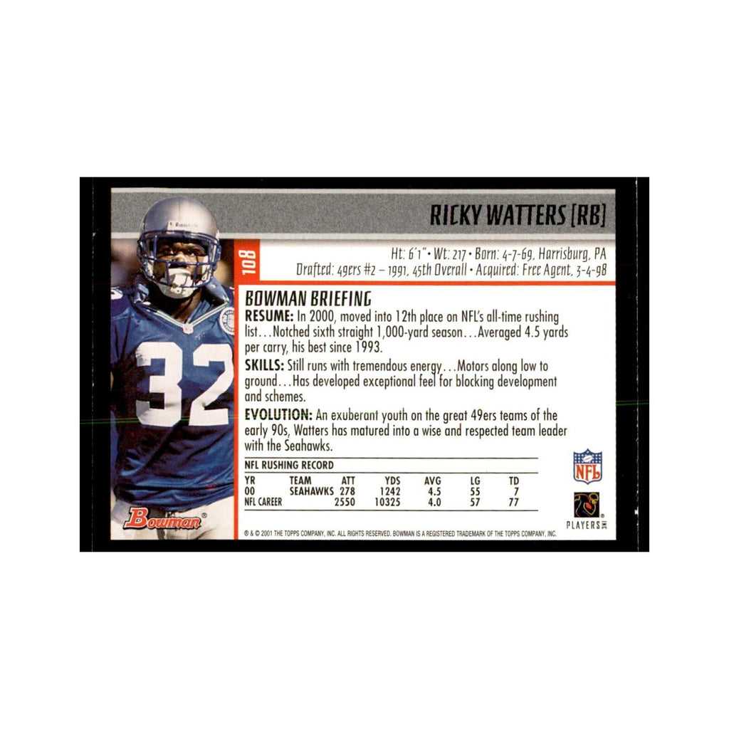 2001 Bowman Ricky Watters Football Cards #108