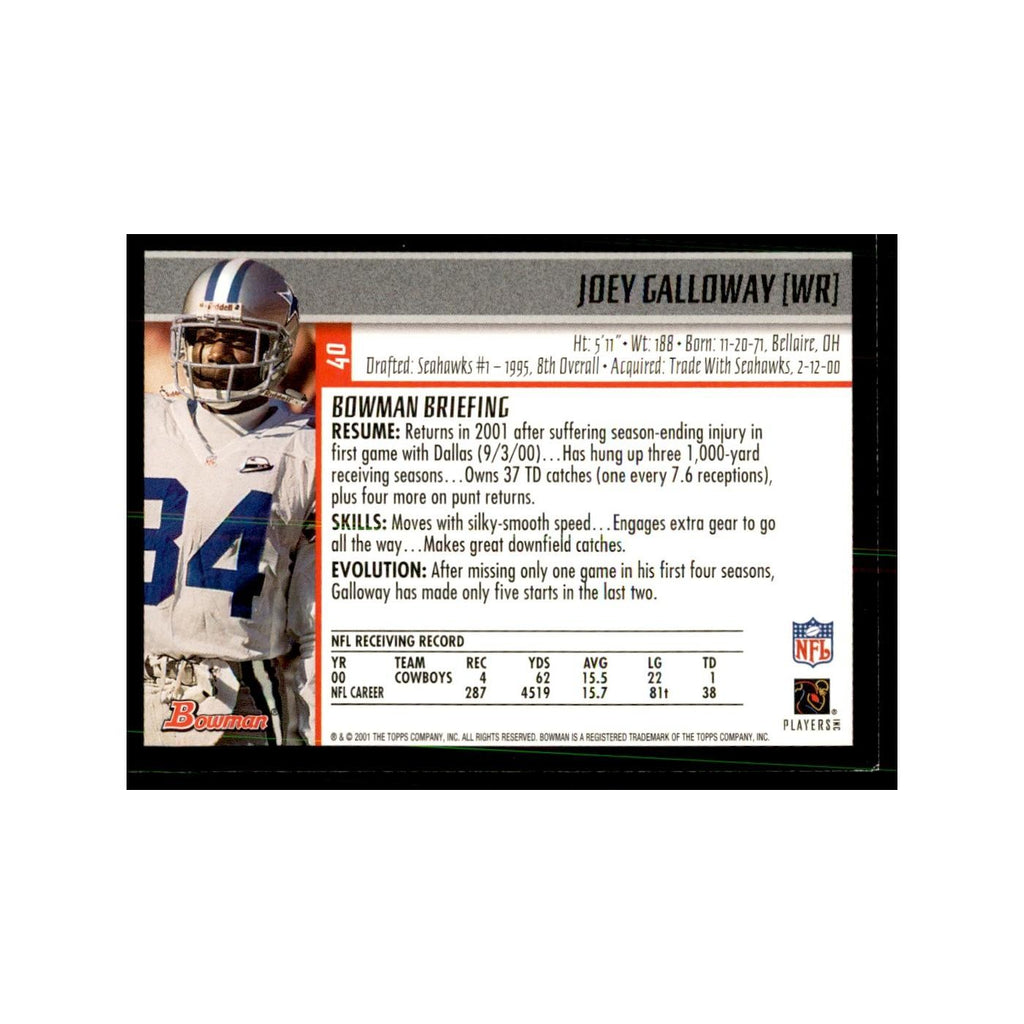 2001 Bowman Joey Galloway Football Cards #40