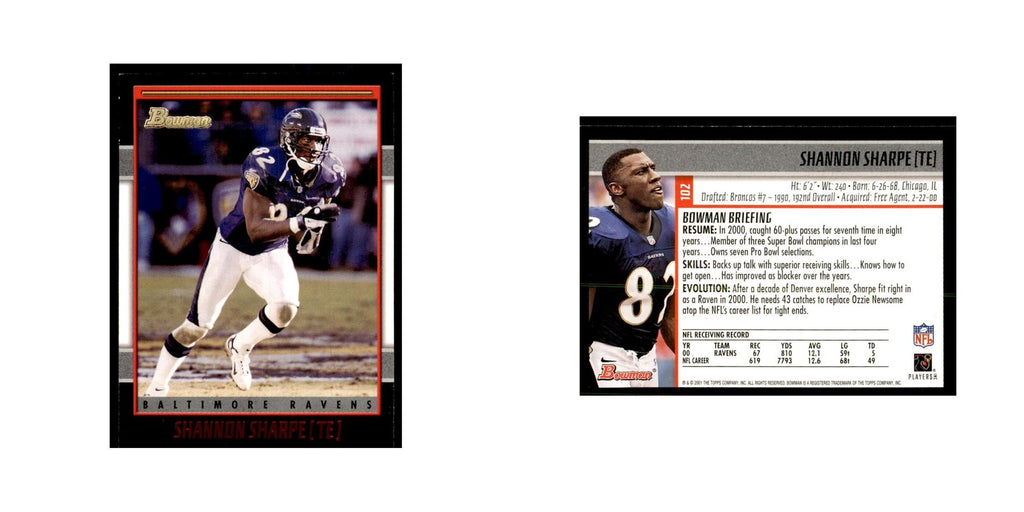 2001 Bowman Shannon Sharpe Football Cards #102