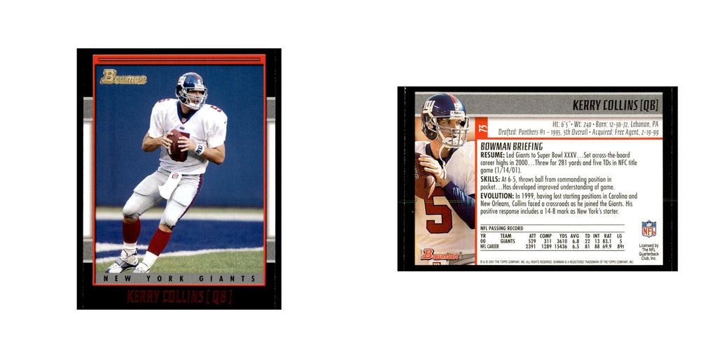 2001 Bowman Kerry Collins Football Cards #73