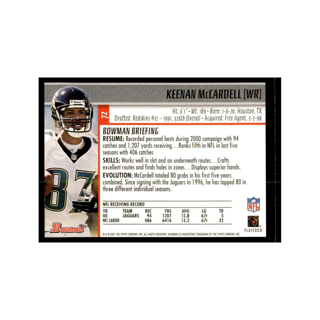 2001 Bowman Keenan McCardell Football Cards #72