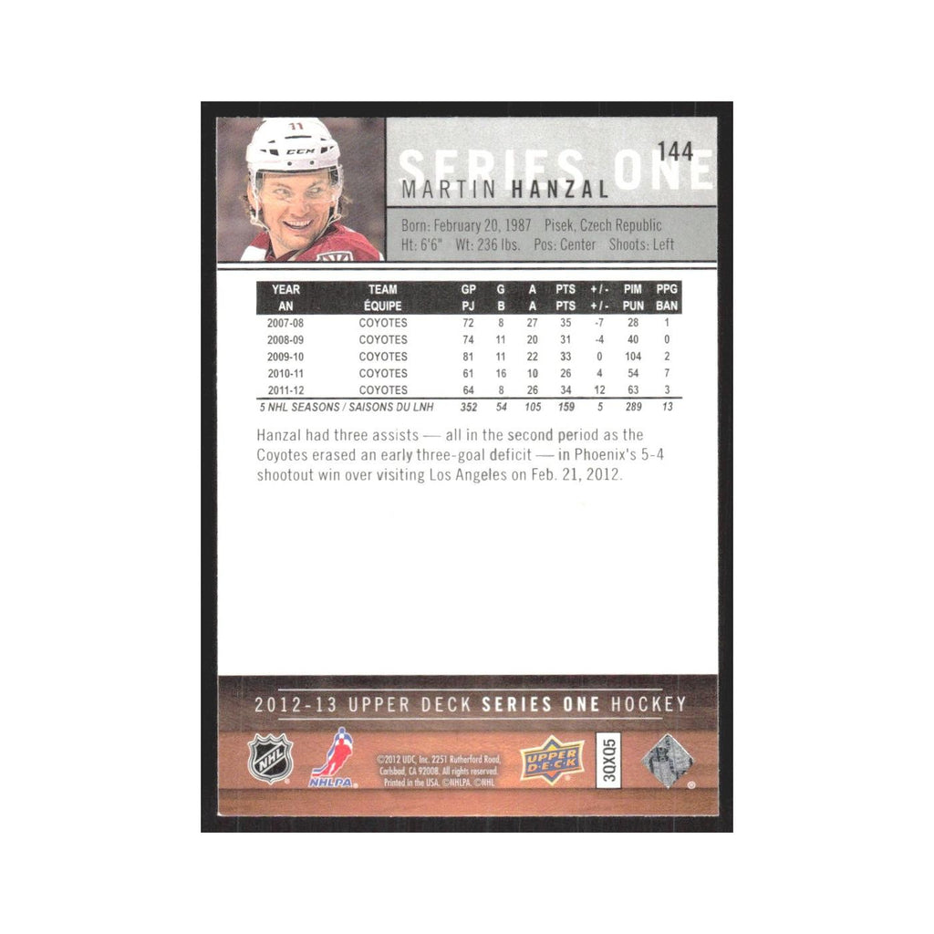 2012 Upper Deck Martin Hanzal Phoenix Coyotes #144