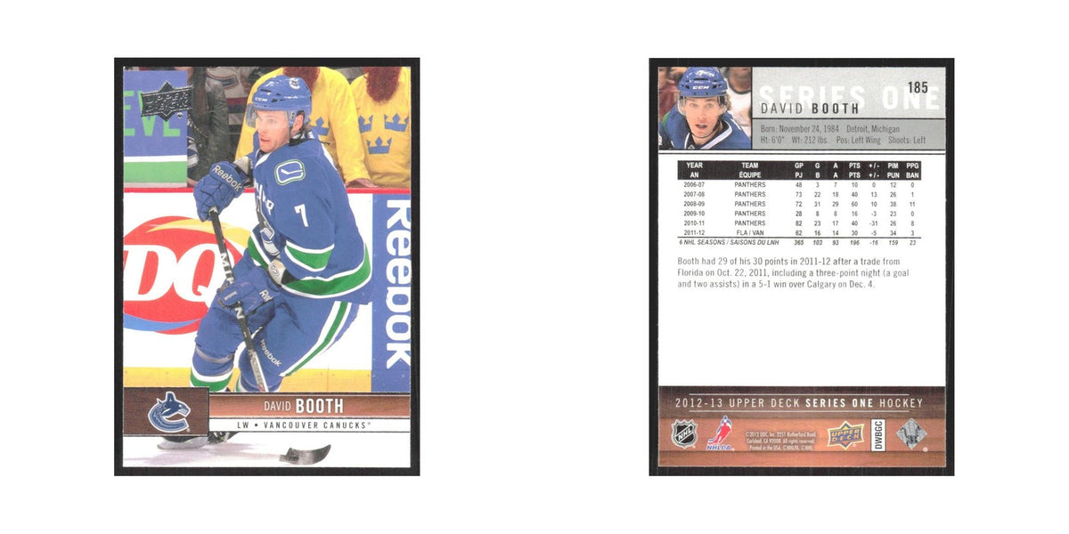 2012 Upper Deck David Booth Vancouver Canucks #185