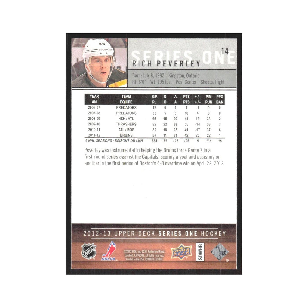 2012 Upper Deck Rich Peverley Boston Bruins #14