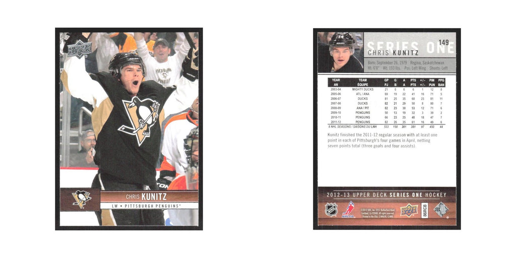 2012 Upper Deck Chris Kunitz Pittsburgh Penguins #149