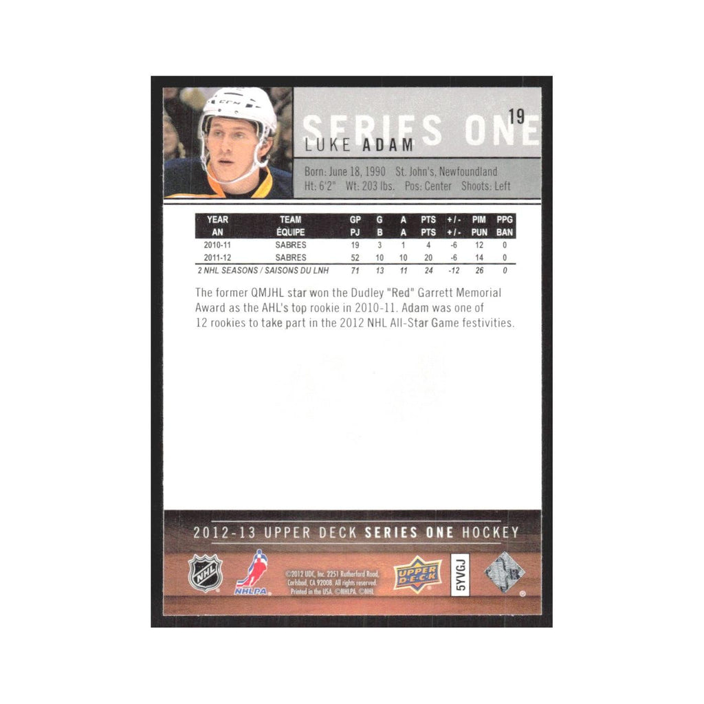 2012 Upper Deck Luke Adam Buffalo Sabres #19