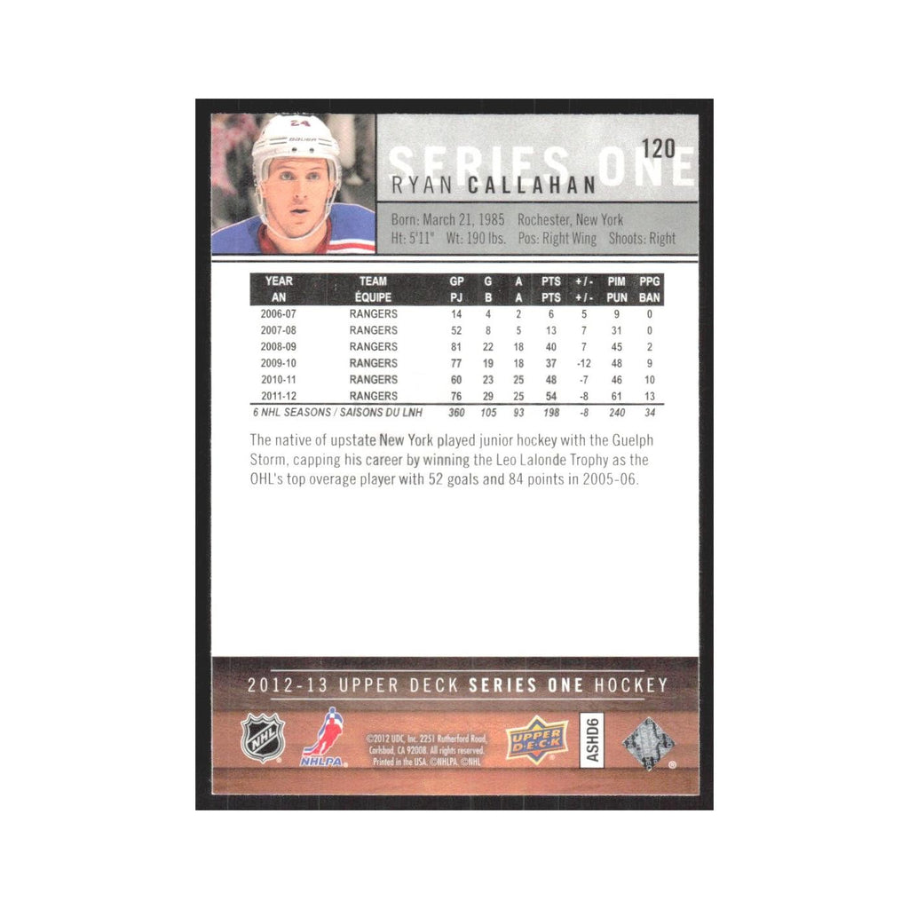 2012 Upper Deck Ryan Callahan New York Rangers #120