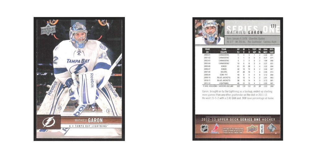 2012 Upper Deck Mathieu Garon Tampa Bay Lightning #171