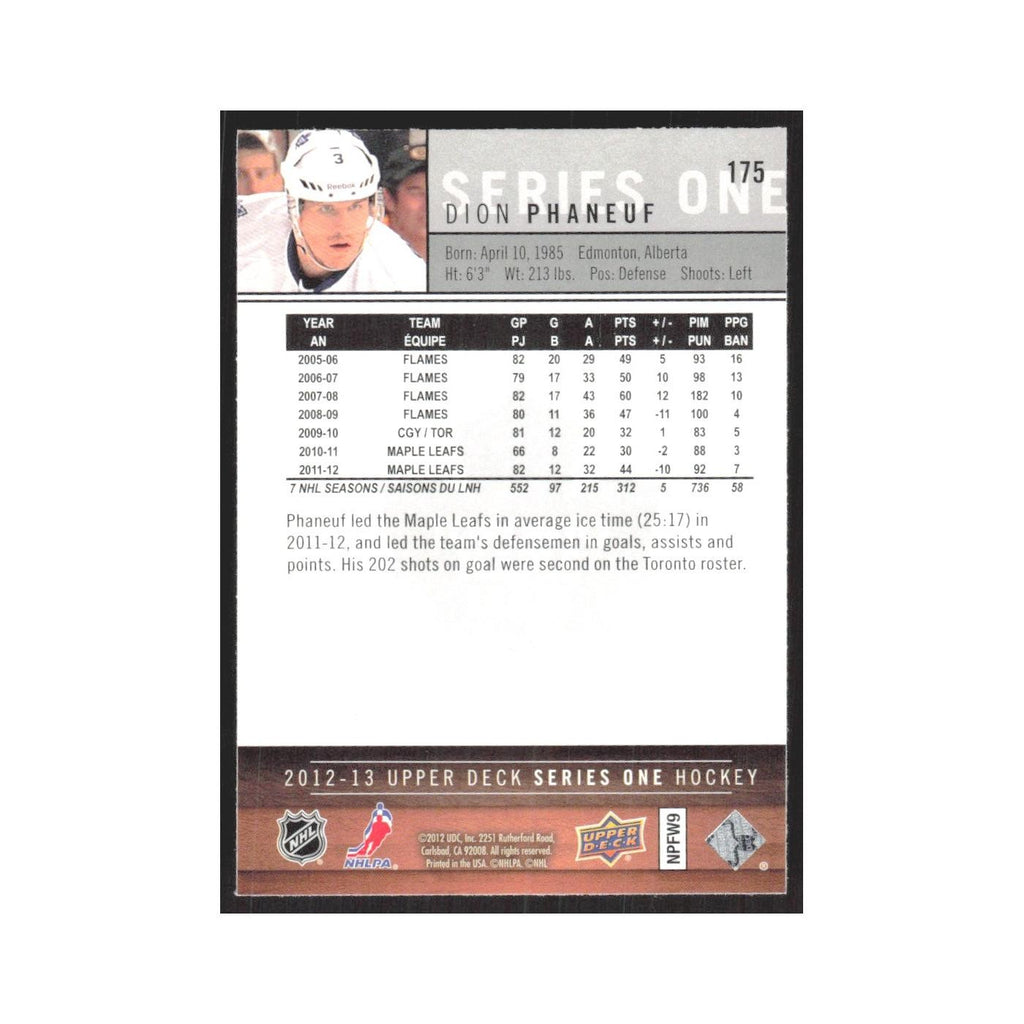 2012 Upper Deck Dion Phaneuf Toronto Maple Leafs #175