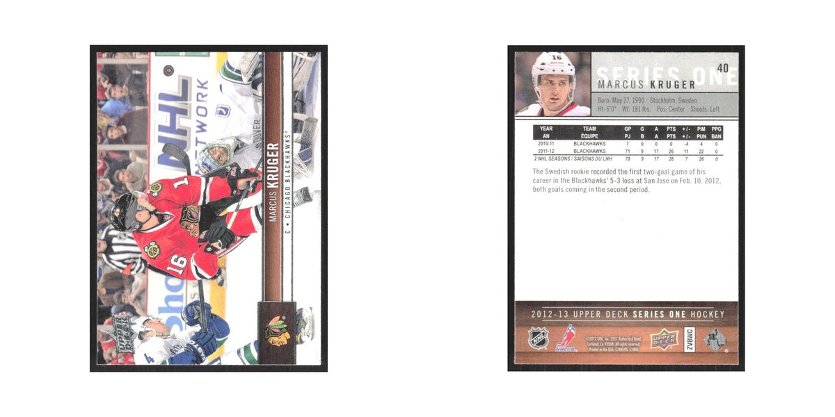 2012 Upper Deck Marcus Kruger Chicago Blackhawks #40