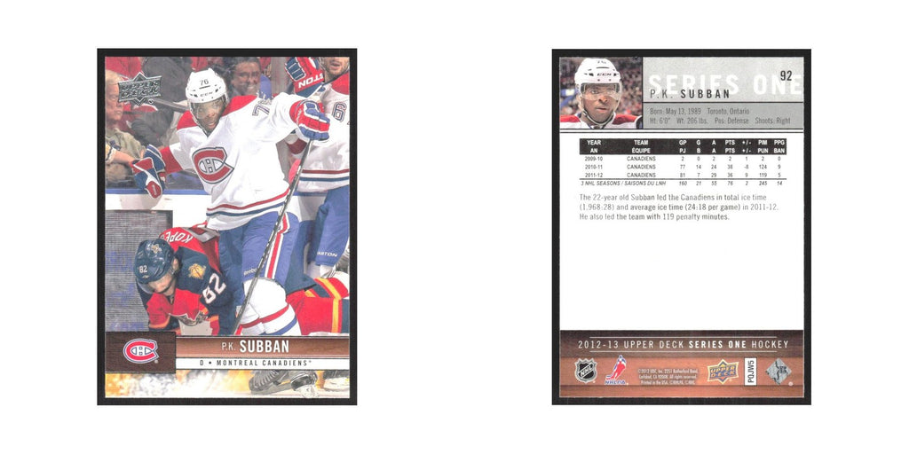 2012 Upper Deck P.K. Subban Montreal Canadiens #92