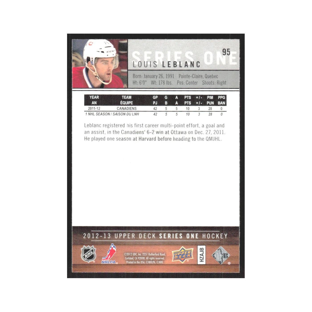 2012 Upper Deck Louis Leblanc Montreal Canadiens #95