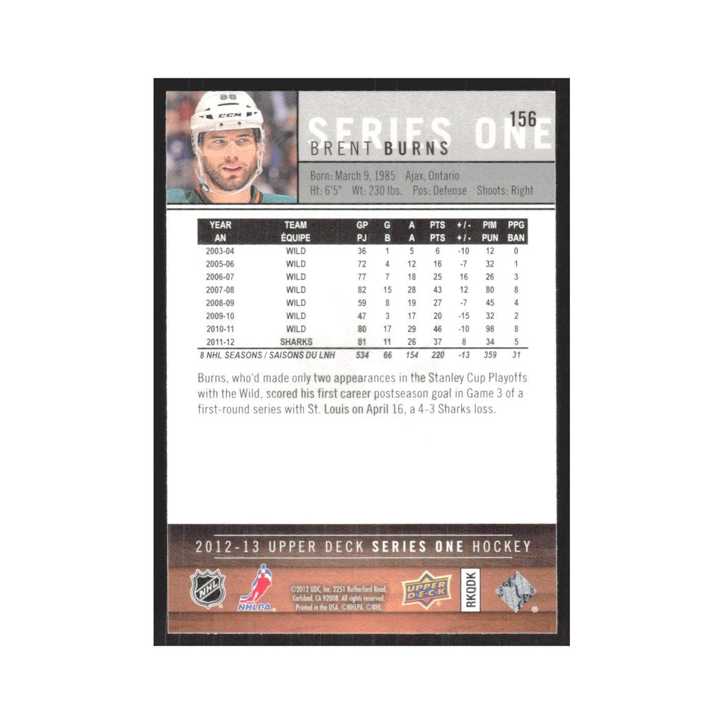 2012 Upper Deck Brent Burns San Jose Sharks #156