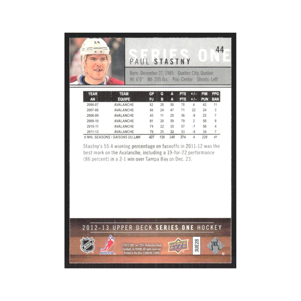 2012 Upper Deck Paul Stastny Colorado Avalanche #44