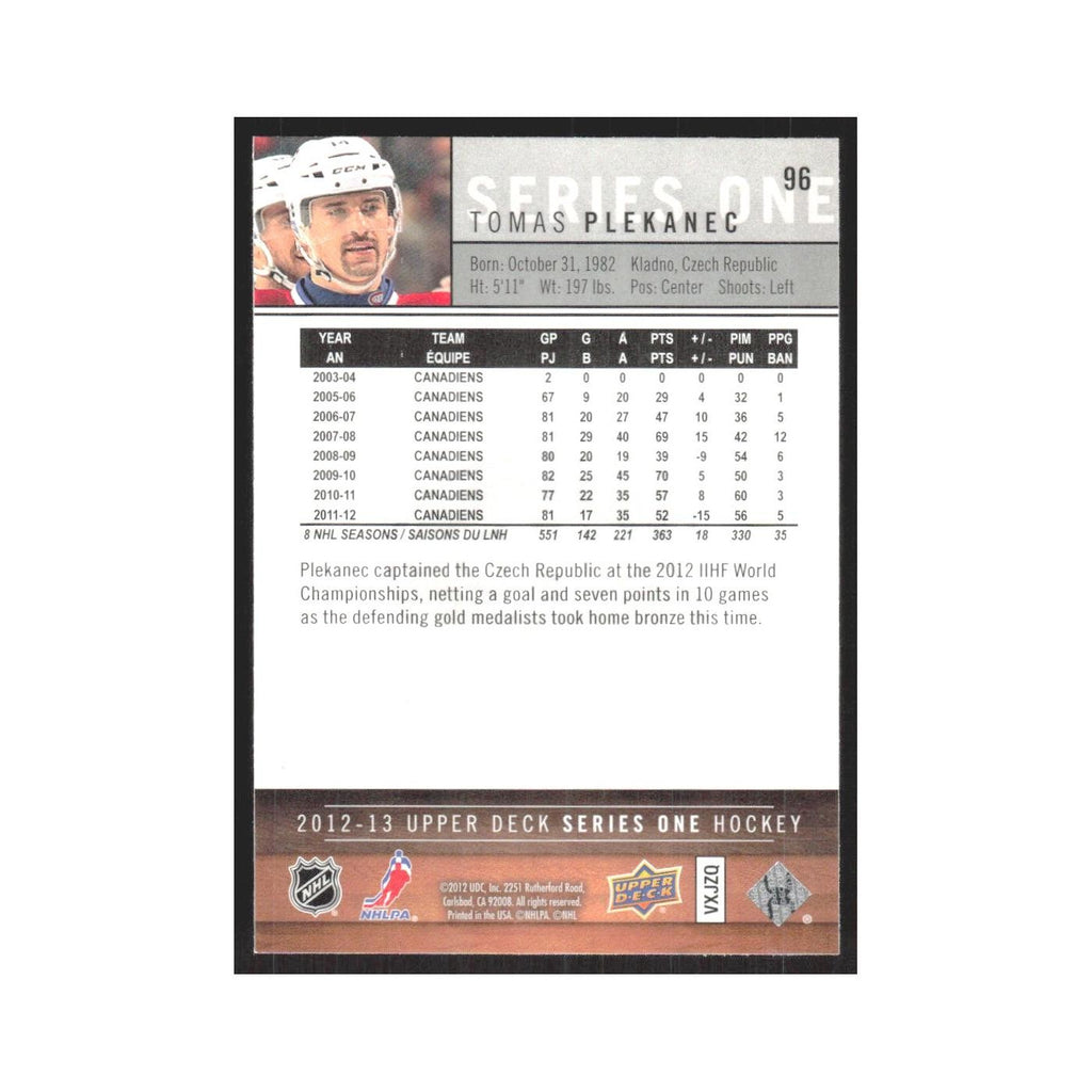 2012 Upper Deck Tomas Plekanec Montreal Canadiens #96