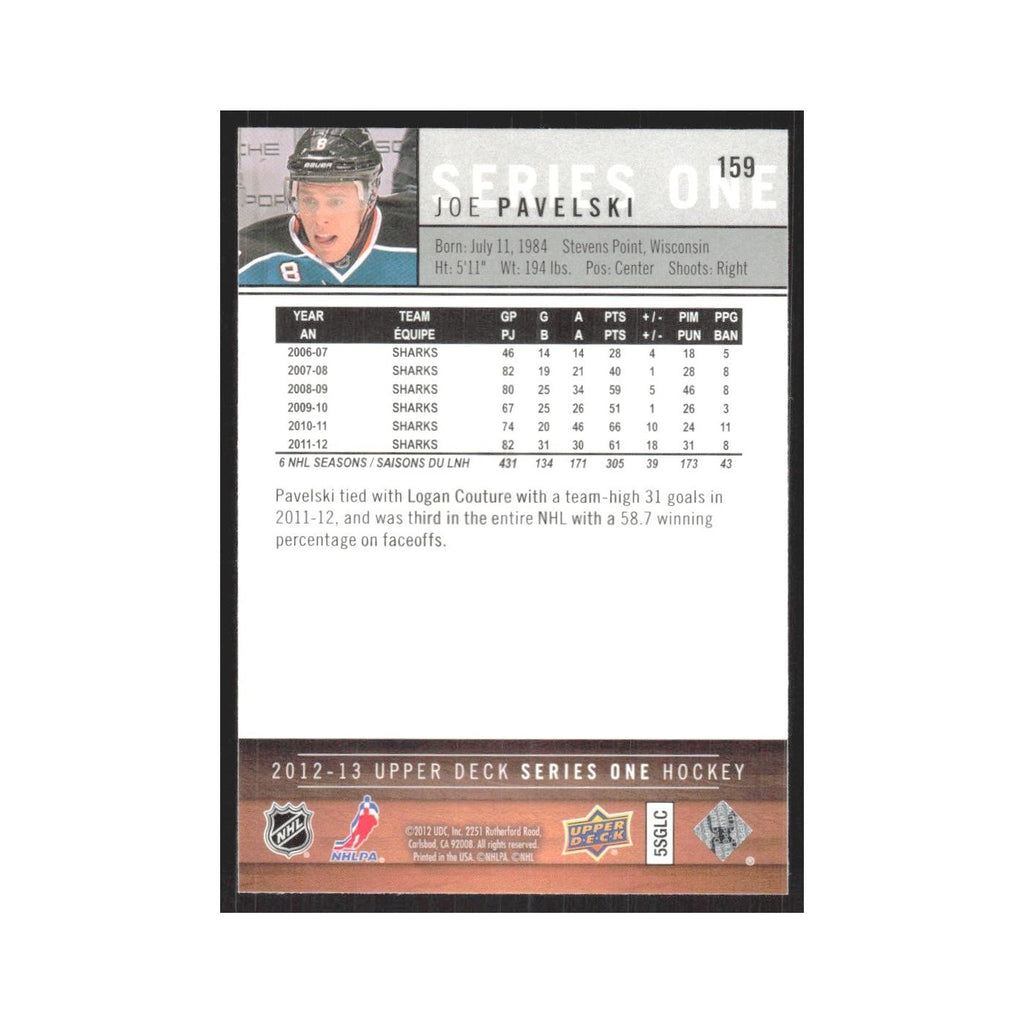 2012 Upper Deck Joe Pavelski San Jose Sharks #159