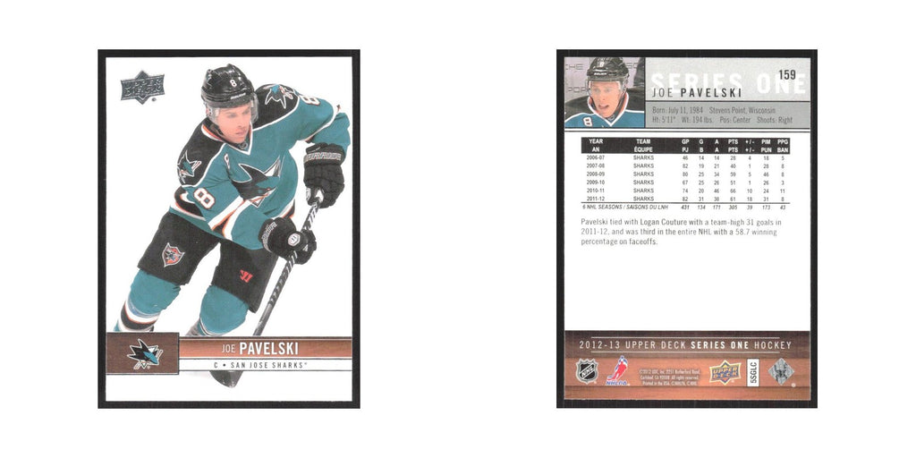 2012 Upper Deck Joe Pavelski San Jose Sharks #159