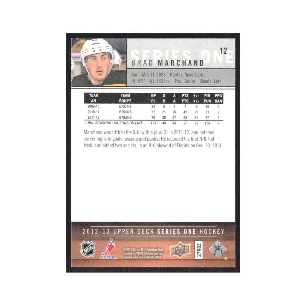 2012 Upper Deck Brad Marchand Boston Bruins #12