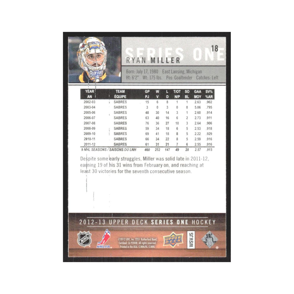 2012 Upper Deck Ryan Miller Buffalo Sabres #18