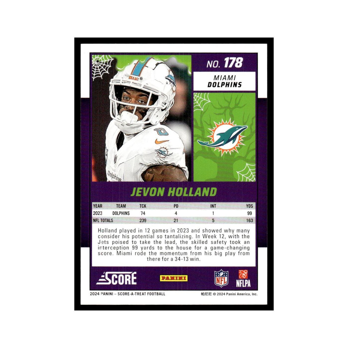 Jevon Holland 2024 Score-A-Treat #178 Miami Dolphins Football Card NM