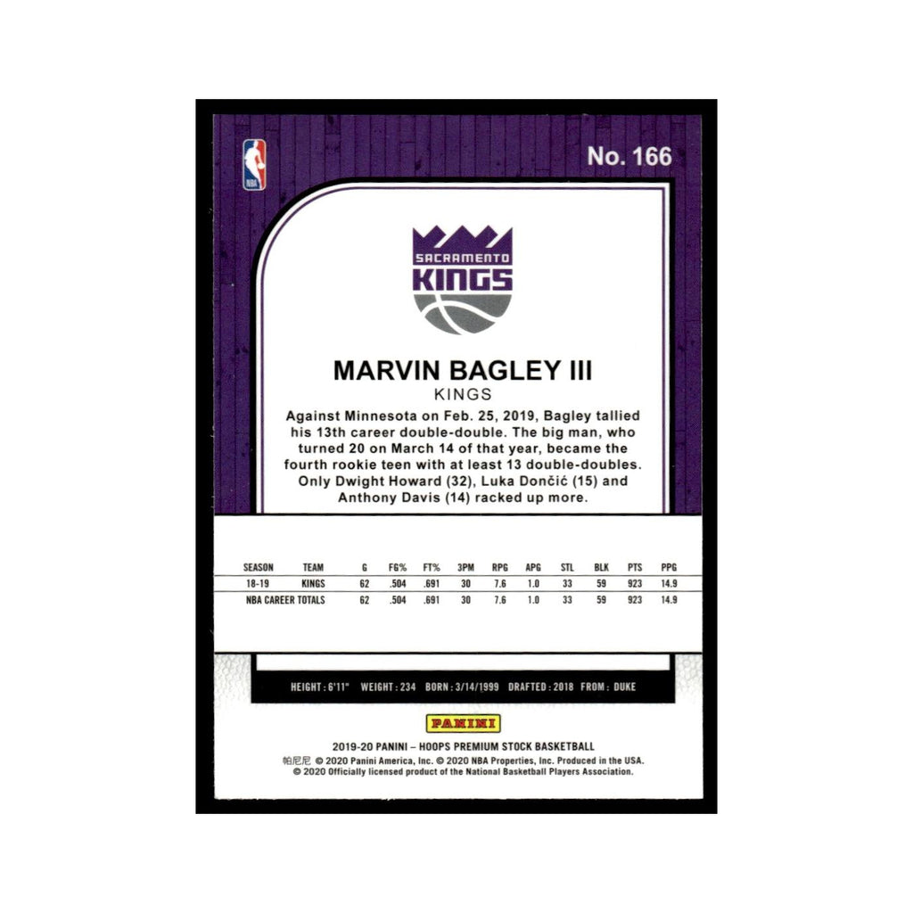 Marvin Bagley III 2019 Hoops Premium Stock #166 Sacramento Kings NM