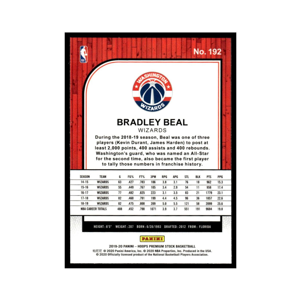 Bradley Beal 2019 Hoops Premium Stock #192 Washington Wizards Basketball Card NM