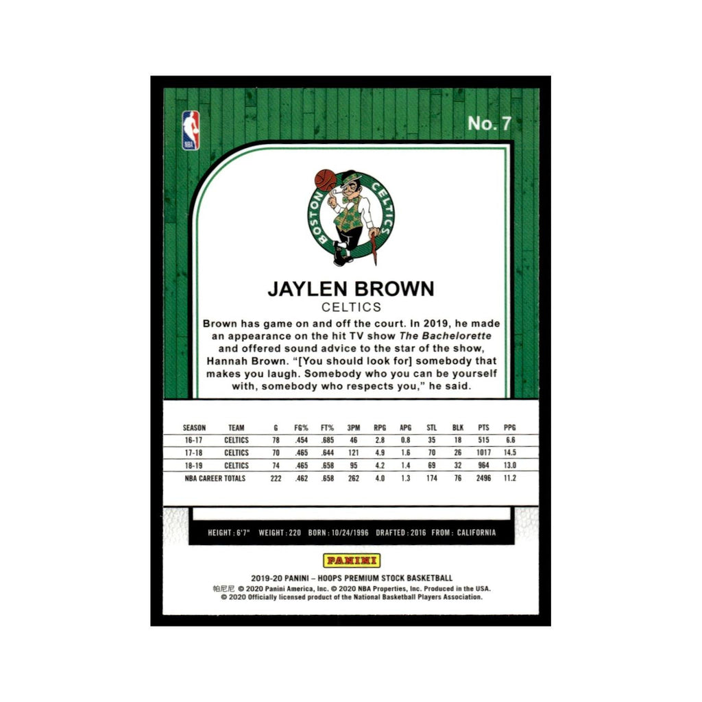 Jaylen Brown 2019 Hoops Premium Stock #7 Boston Celtics Basketball Card NM