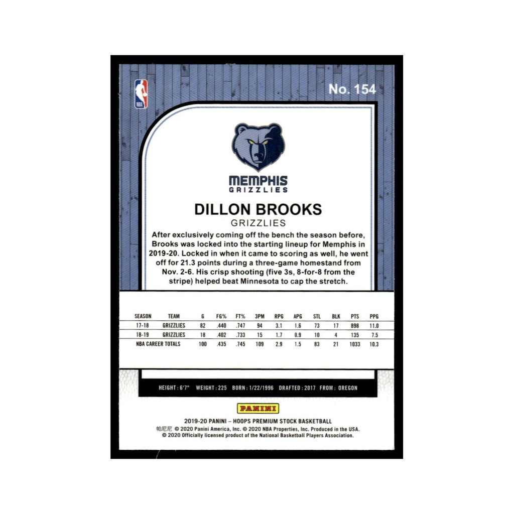 Dillon Brooks 2019 Hoops Premium Stock #154 Memphis Grizzlies Basketball Card NM