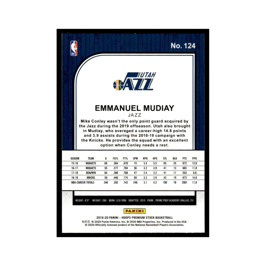 Emmanuel Mudiay 2019 Hoops Premium Stock #124 Utah Jazz Basketball Card NM