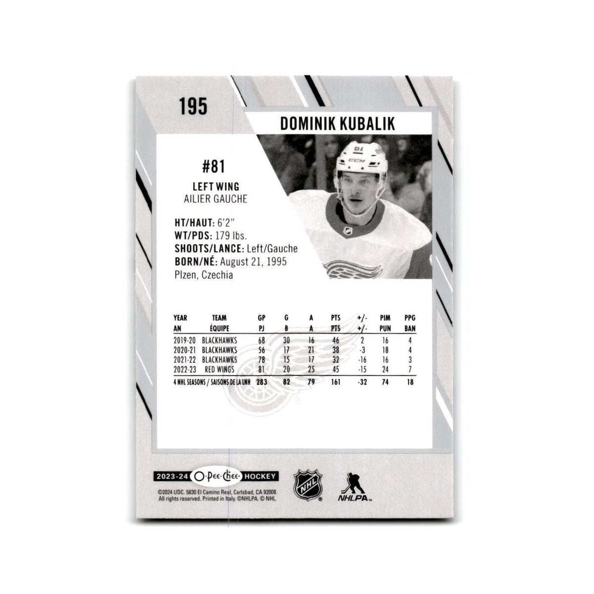 2023 O-Pee-Chee Dominik Kubalik Detroit Red Wings #195