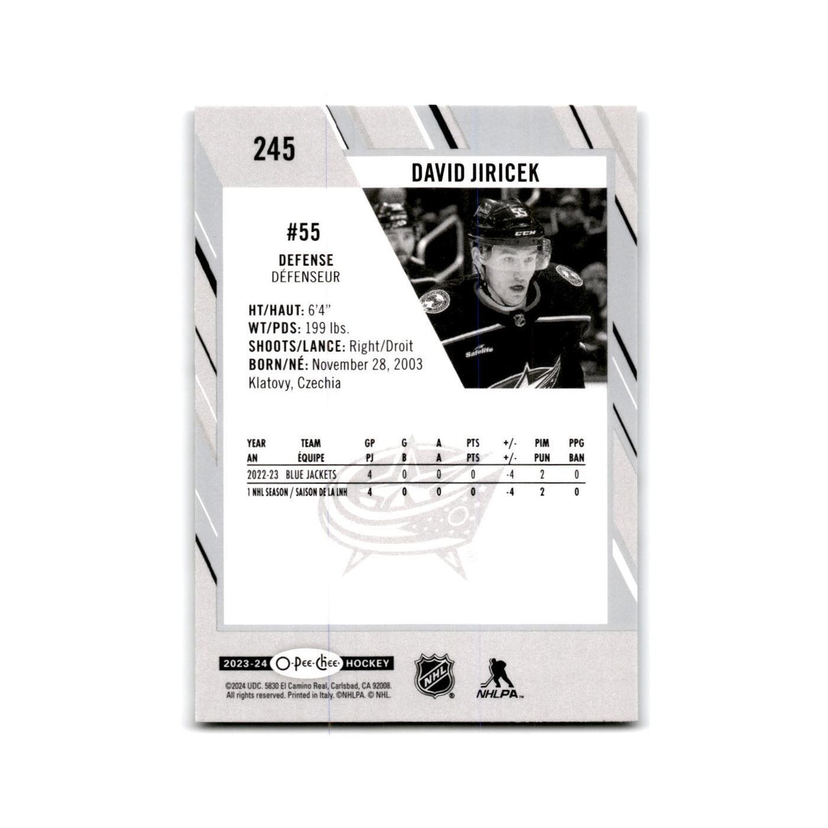 2023 O-Pee-Chee David Jiricek Columbus Blue Jackets #245